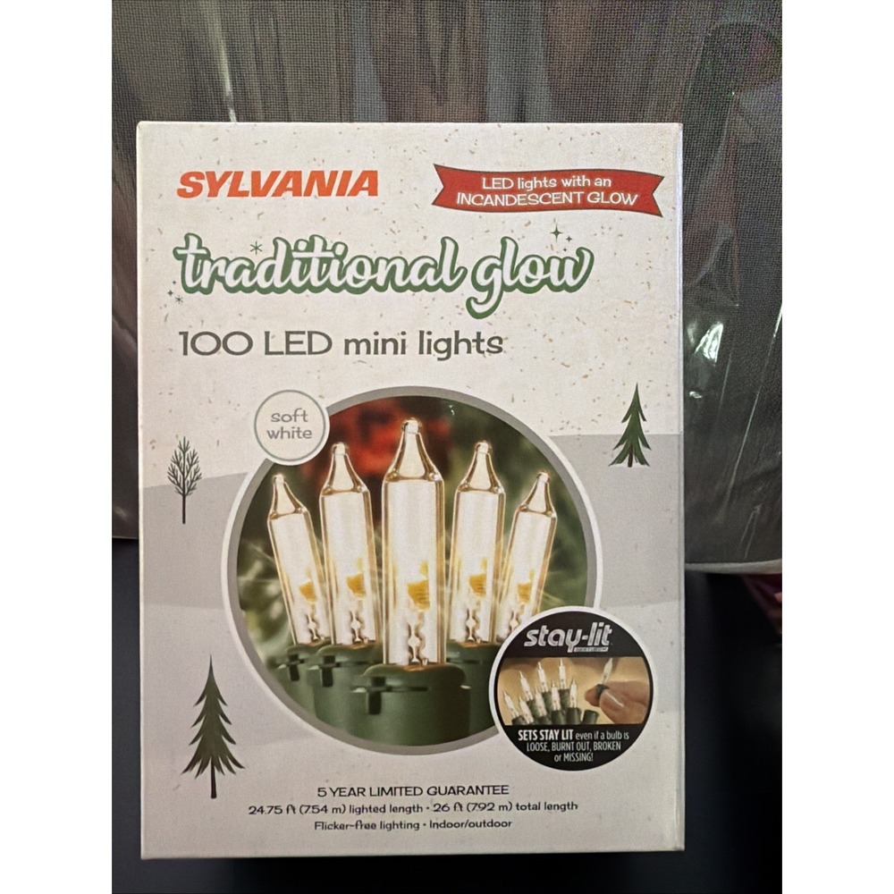 SYLVANIA 100 Traditional Glow LED Mini Lights Soft White 26ft V40600-95 NEW